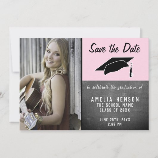 Modern Chalkboard Afstuderen Save the Date Photo Aankondiging (Voorkant)