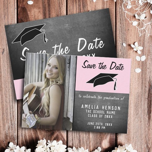 Modern Chalkboard Afstuderen Save the Date Photo Aankondiging