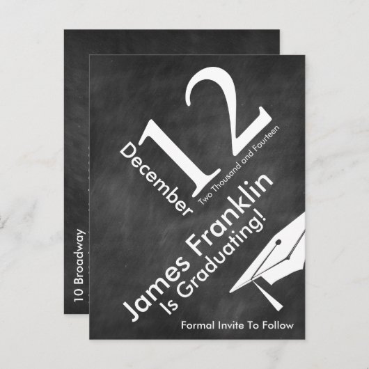 Modern Chalkboard Afstuderen sparen de Datum Aankondigingskaart (Voorkant / Achterkant)