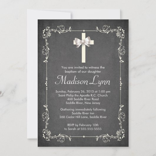 Modern Chalkboard Baptism Christening Cross Kaart (Voorkant)