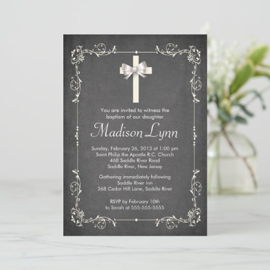 Modern Chalkboard Baptism Christening Cross Kaart (Staand voorkant)
