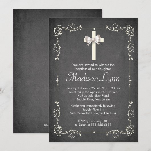 Modern Chalkboard Baptism Christening Cross Kaart (Voorkant / Achterkant)