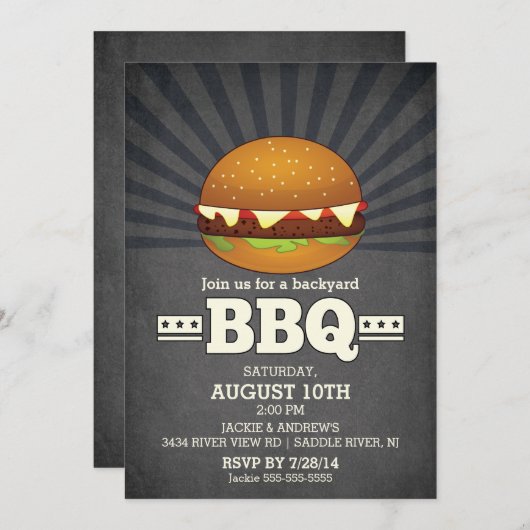 Modern Chalkboard Barbecue Party Kaart (Voorkant / Achterkant)