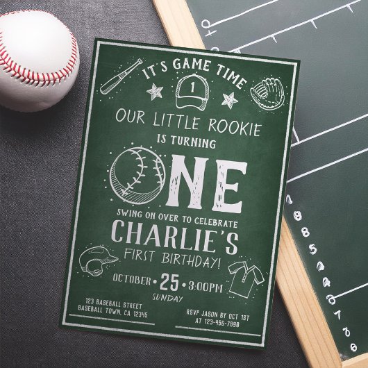 Modern Chalkboard Baseball All Star 1e verjaardag Kaart