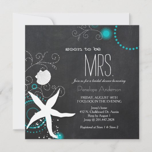 Modern Chalkboard Beach Bruiloft Vrijgezellenfeest Kaart (Voorkant)