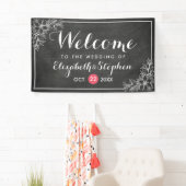 Modern Chalkboard Bloemen Lijst Bruiloft Welkom Spandoek (Insitu)