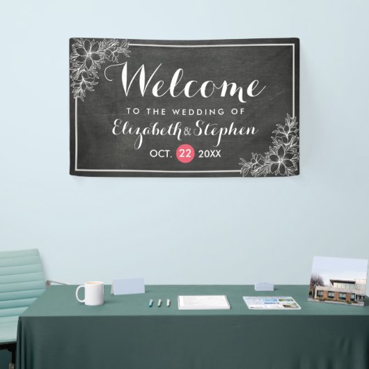 Modern Chalkboard Bloemen Lijst Bruiloft Welkom Spandoek (Beurs)