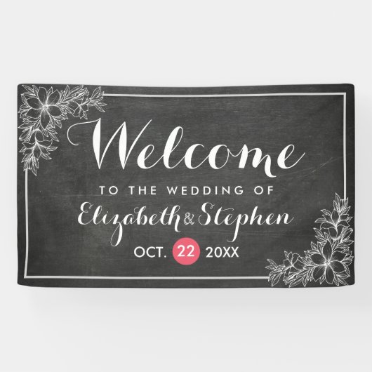 Modern Chalkboard Bloemen Lijst Bruiloft Welkom Spandoek (Horizontaal)