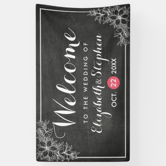Modern Chalkboard Bloemen Lijst Bruiloft Welkom Spandoek (Verticaal)