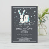 Modern Chalkboard Bunny TWIN Boys Baby shower Kaart (Staand voorkant)
