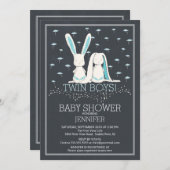 Modern Chalkboard Bunny TWIN Boys Baby shower Kaart (Voorkant / Achterkant)