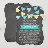 Modern Chalkboard Bunting Boys Baby shower Kaart (Voorkant / Achterkant)