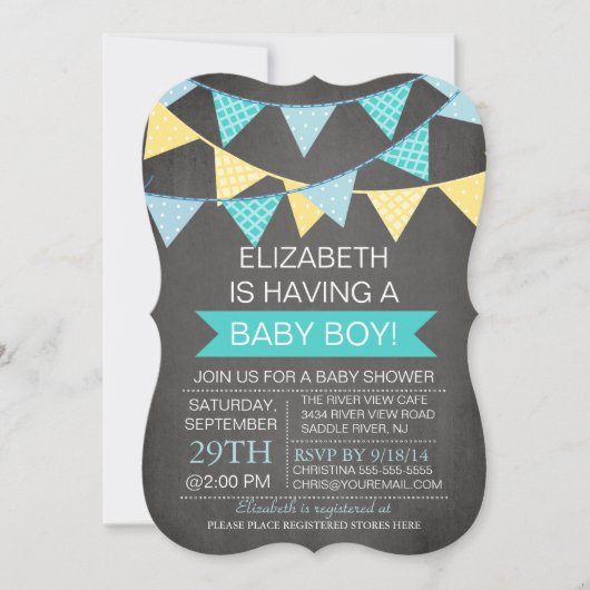 Modern Chalkboard Bunting Boys Baby shower Kaart (Voorkant)