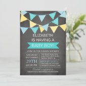 Modern Chalkboard Bunting Boys Baby shower Kaart (Staand voorkant)