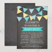Modern Chalkboard Bunting Boys Baby shower Kaart (Voorkant / Achterkant)