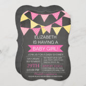 Modern Chalkboard Bunting GIRLS Baby shower Kaart (Voorkant / Achterkant)