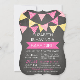 Modern Chalkboard Bunting GIRLS Baby shower Kaart
