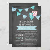 Modern Chalkboard Bunting Owl Boy Baby shower Kaart (Voorkant / Achterkant)