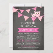 Modern Chalkboard Bunting Owl GIRL Baby shower Kaart (Voorkant)