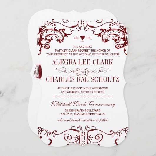 Modern Chalkboard Burgundy Typography Invite Kaart (Voorkant / Achterkant)