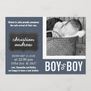 Modern Chalkboard BW Foto New Baby Aankondiging