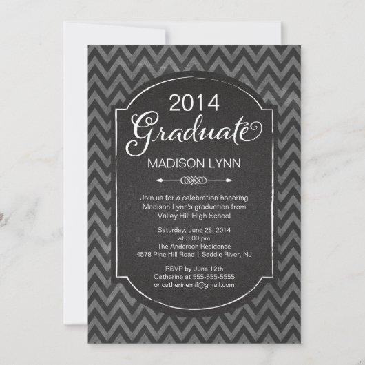 Modern Chalkboard Chevron Graduation Party Kaart (Voorkant)