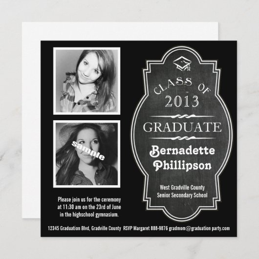 Modern Chalkboard Double Photo Afstuderen Ceremony Kaart (Voorkant / Achterkant)