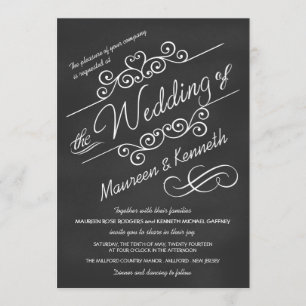 Modern Chalkboard Fancy Scrolls Wedding Uitnodigin Kaart