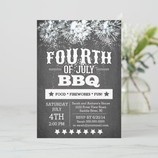 Modern Chalkboard Fireworks, vierde van juli Kaart (Staand voorkant)