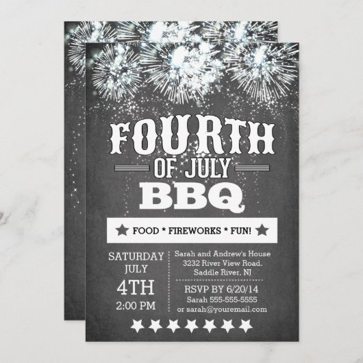 Modern Chalkboard Fireworks, vierde van juli Kaart (Voorkant / Achterkant)