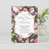 Modern Chalkboard Floral Baby shower Invitation Kaart (Staand voorkant)