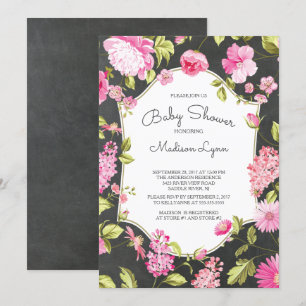 Modern Chalkboard Floral Baby shower Invitation Kaart