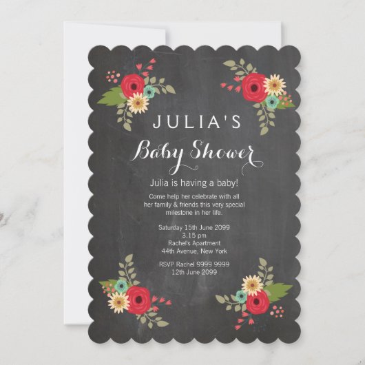 Modern Chalkboard Floral Baby shower Invite Kaart (Voorkant)