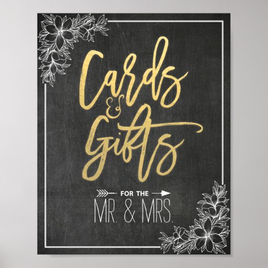Modern Chalkboard Floral Kaarten Gifts Wedding Sig Poster (Voorkant)