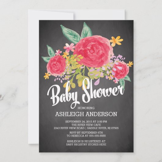 Modern Chalkboard Flowers Girls Baby shower Kaart (Voorkant)