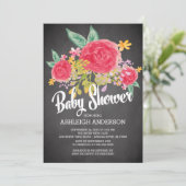Modern Chalkboard Flowers Girls Baby shower Kaart (Staand voorkant)
