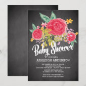 Modern Chalkboard Flowers Girls Baby shower Kaart (Voorkant / Achterkant)