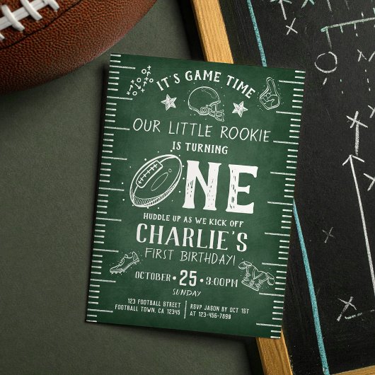 Modern Chalkboard Football Athletic 1st Birthday Kaart
