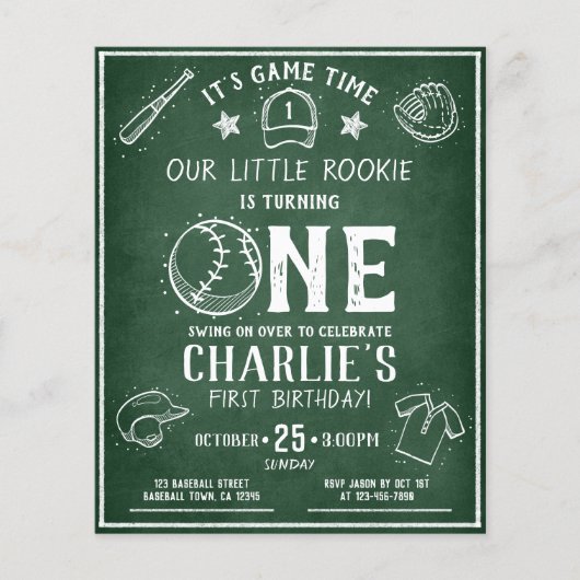 Modern Chalkboard Honkbal Budget 1e Verjaardag (Voorkant)