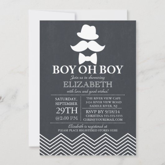 Modern Chalkboard Kleine Mannen snor Baby shower Kaart (Voorkant)