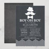 Modern Chalkboard Kleine Mannen snor Baby shower Kaart (Voorkant / Achterkant)