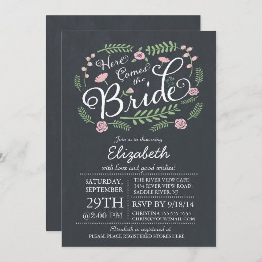 Modern Chalkboard komt hier uit de bride Floral Kaart (Voorkant / Achterkant)