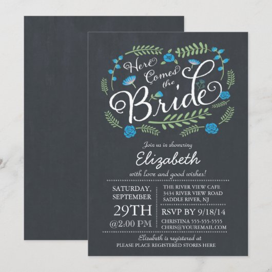 Modern Chalkboard komt hier uit de bride Floral Kaart (Voorkant / Achterkant)