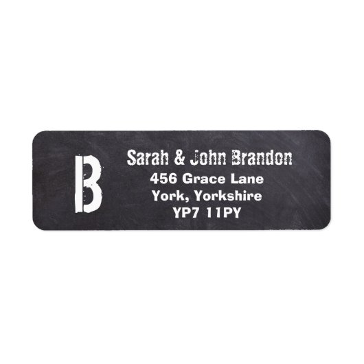Modern Chalkboard Monogram Weddenschap Adres Label (Voorkant)
