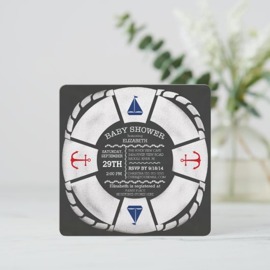 Modern Chalkboard Nautical Baby shower Invitation Kaart (Staand voorkant)