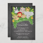 Modern Chalkboard Oerwoud Safari Dier Baby shower Kaart (Voorkant / Achterkant)