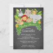 Modern Chalkboard Oerwoud Safari Dier Baby shower Kaart (Voorkant)