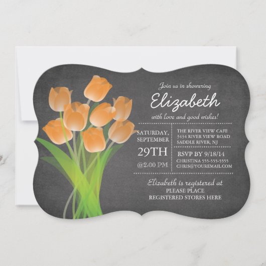 Modern Chalkboard Oranje Tulip Vrijgezellenfeest Kaart (Voorkant)