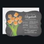 Modern Chalkboard Oranje Tulip Vrijgezellenfeest Kaart<br><div class="desc">Modern Chalkboard oranje Tulip Bridal Shower-uitnodiging met een populaire achtergrond op het bord met een  bouquet van prachtige oranje tulpen.  Perfecte hedendaagse bruiddouche-uitnodiging voor een vrijgezellenfeest,  een lente- of een zomerseizoen.</div>
