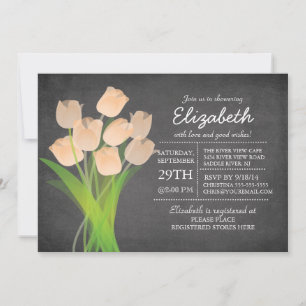 Modern Chalkboard Peach Tulip Meisjes Baby shower Kaart
